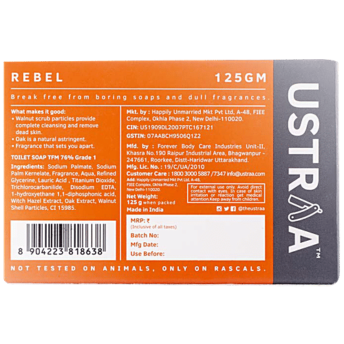 Ustraa Rebel Cologne Soap With Oak & Walnut, 375 g (125 g x 3 N) Sulphate & Paraben Free
