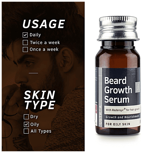 Ustraa Beard Growth Serum - For Oily Skin, Nourishing, For Men, 35 ml  Oil-Free Formulation
