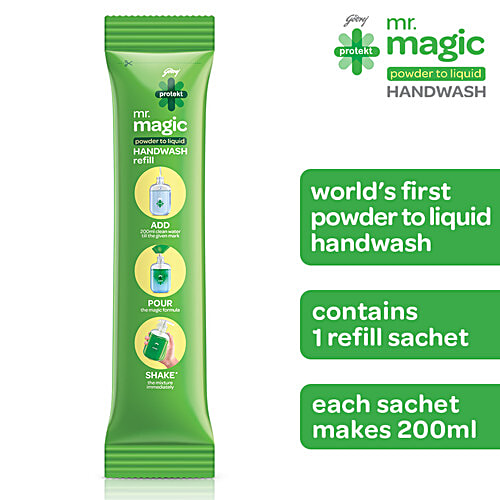 Godrej Protekt Mr. Magic Powder-To-Liquid Germ Protection Handwash Refill - Makes 200 ml Of Liquid, 9 g  