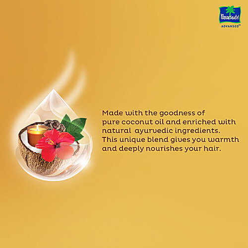 Parachute Advansed Ayurvedic Warming Coconut Hot Hair Oil - For Dryness Repair, Aids Hair Growth, Natural Ayurvedic Ingredients, 400 ml (Get 90 ml Oil Free) Natural Ayurvedic Ingredients
