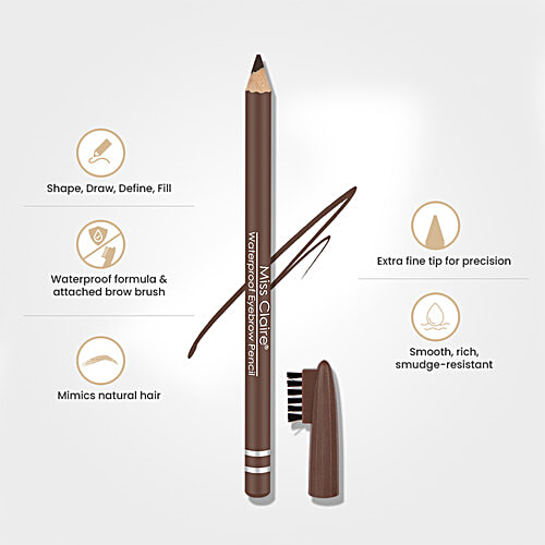 Miss Claire Waterproof Eyebrow Pencil, 1 pc 02 Dark Brown Smooth, Rich & Smudge Resistant