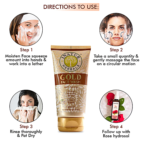 Inatur Anti Ageing Gold Face Wash - 6 Precious Herbs, Sulphate Free & PH Balanced, 150 ml Sulphate Free & PH Balanced