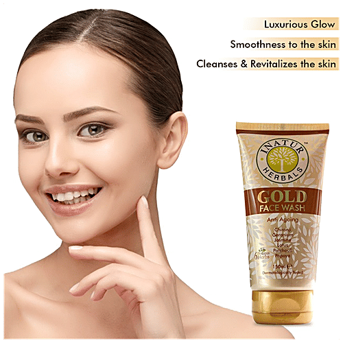 Inatur Anti Ageing Gold Face Wash - 6 Precious Herbs, Sulphate Free & PH Balanced, 150 ml Sulphate Free & PH Balanced