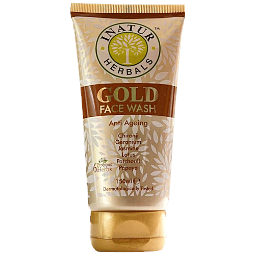 Inatur Anti Ageing Gold Face Wash - 6 Precious Herbs, Sulphate Free & PH Balanced, 150 ml Sulphate Free & PH Balanced
