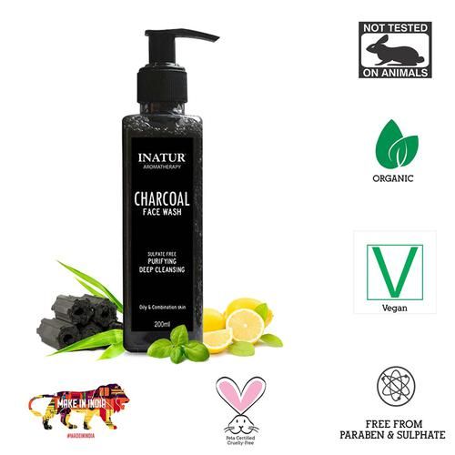 INATUR  Purifying Deep Cleansing Face Wash - Charcoal, Oily & Combination Skin, Sulpate Free, 200 ml  