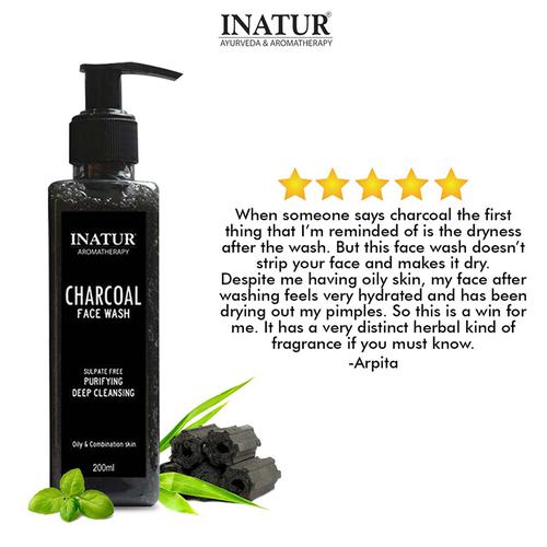 INATUR  Purifying Deep Cleansing Face Wash - Charcoal, Oily & Combination Skin, Sulpate Free, 200 ml  