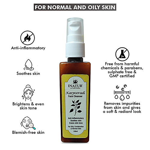 Inatur Face Cleanser - Karpooradi, For Oily, Normal & Combination Skin, Sulphate & Paraben Free, 100 ml Sulphate & Paraben Free