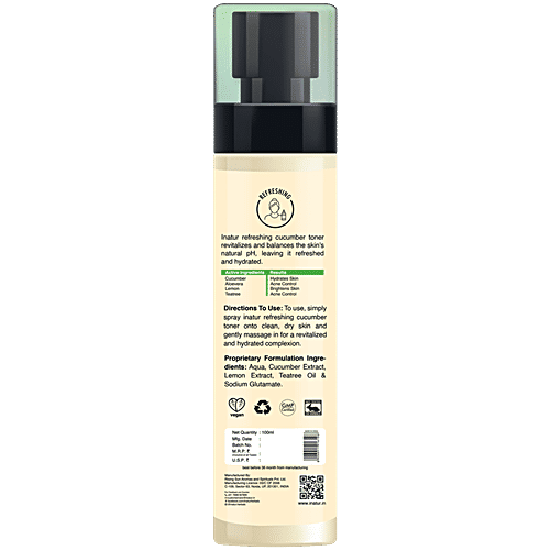 Inatur Toner Facial Mist - Cucumber, For All Skin Type, Paraben Free & PH Balanced, 100 ml Paraben Free & PH Balanced