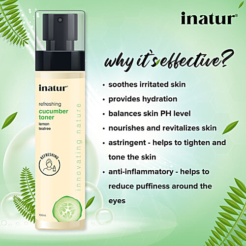 Inatur Toner Facial Mist - Cucumber, For All Skin Type, Paraben Free & PH Balanced, 100 ml Paraben Free & PH Balanced