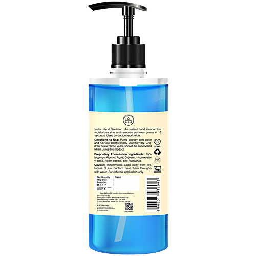Inatur Moisturising Hand Sanitizer - Neem Extract, Alcohol Based, Kills 99.9% Germs, 500 ml  