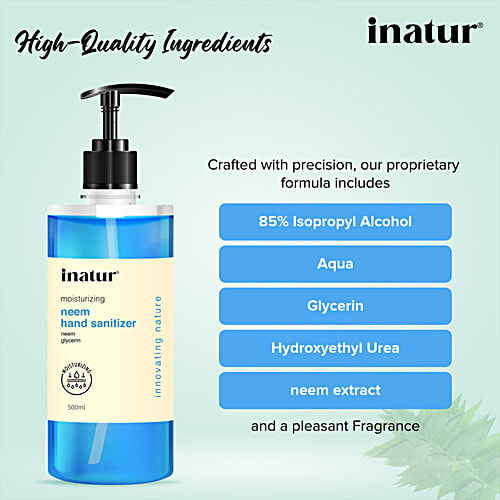 Inatur Moisturising Hand Sanitizer - Neem Extract, Alcohol Based, Kills 99.9% Germs, 500 ml  