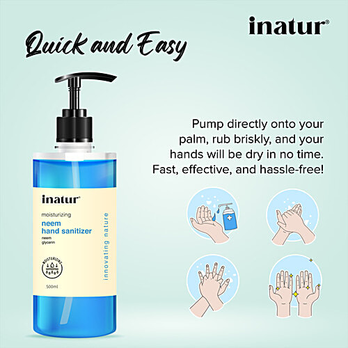 Inatur Moisturising Hand Sanitizer - Neem Extract, Alcohol Based, Kills 99.9% Germs, 500 ml  