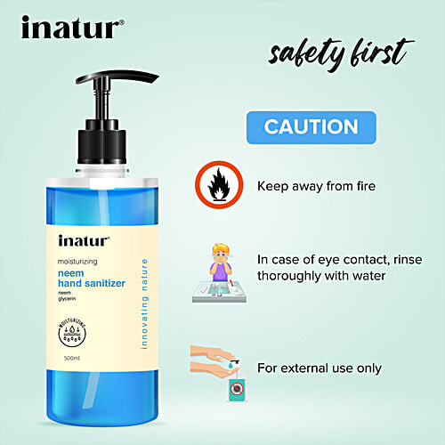 Inatur Moisturising Hand Sanitizer - Neem Extract, Alcohol Based, Kills 99.9% Germs, 500 ml  