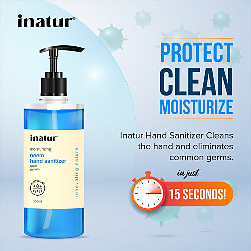 Inatur Moisturising Hand Sanitizer - Neem Extract, Alcohol Based, Kills 99.9% Germs, 500 ml  