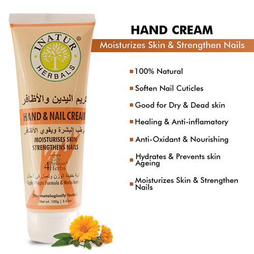 INATUR  Hand & Nail Cream - 4 Precious Herbs, 100 ml  Moisturise Skin & Strengthens Nails