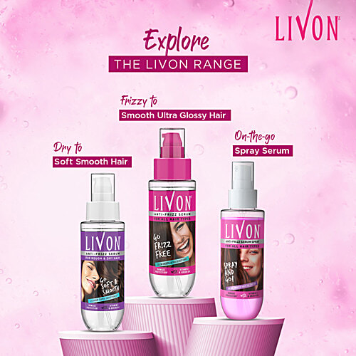 Livon Serum Anti-frizz Serum Spray - For All Hair Types, Damage Protection, With Vitamin B & Argan Oil, 100 ml  With Vitamin B & Argan Oil