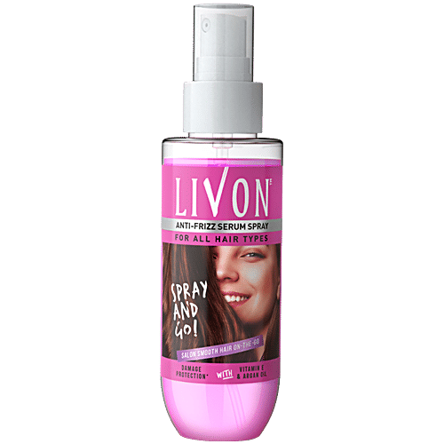 Livon Serum Anti-frizz Serum Spray - For All Hair Types, Damage Protection, With Vitamin B & Argan Oil, 100 ml  With Vitamin B & Argan Oil