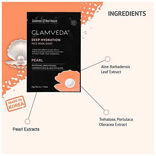 Glamveda Pearl Whitening & Brightening Face Mask Sheet, Free From Harmful Chemicals & Paraben, 25 g  Free from Harmful Chemicals & Paraben