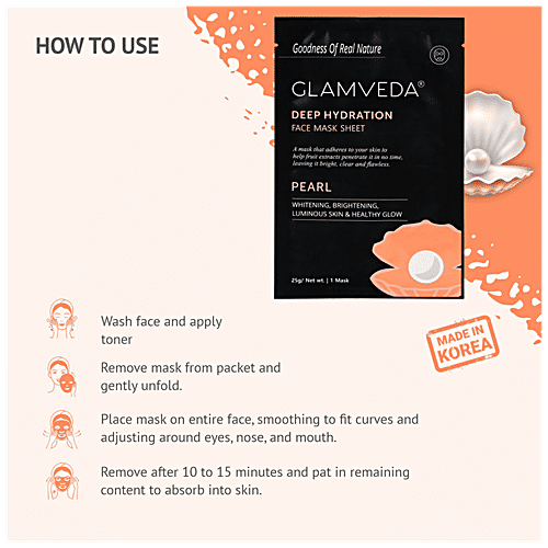 Glamveda Pearl Whitening & Brightening Face Mask Sheet, Free From Harmful Chemicals & Paraben, 25 g  Free from Harmful Chemicals & Paraben
