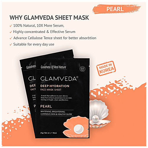 Glamveda Pearl Whitening & Brightening Face Mask Sheet, Free From Harmful Chemicals & Paraben, 25 g  Free from Harmful Chemicals & Paraben