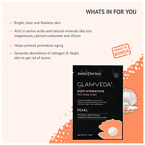 Glamveda Pearl Whitening & Brightening Face Mask Sheet, Free From Harmful Chemicals & Paraben, 25 g  Free from Harmful Chemicals & Paraben