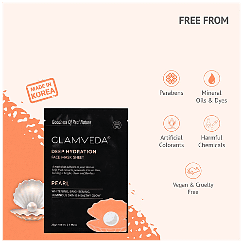 Glamveda Pearl Whitening & Brightening Face Mask Sheet, Free From Harmful Chemicals & Paraben, 25 g  Free from Harmful Chemicals & Paraben