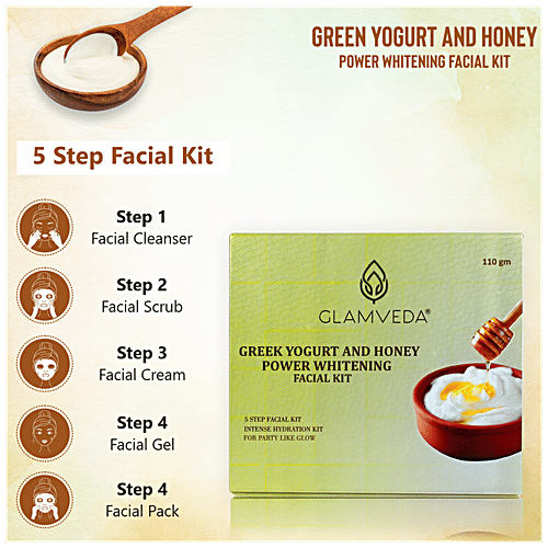 Glamveda Power Whitening Facial Kit - Greek Yogurt & Honey, For All Skin Types, No Parabens, No Artificial Colorants, 110 g No Parabens, No Artificial Colorants