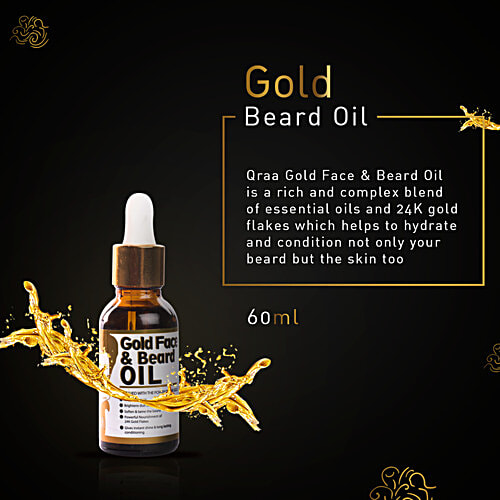 Qraa Gold Face & Beard Oil, 30 ml  Gives Instant Shine & Long Lasting Conditioning