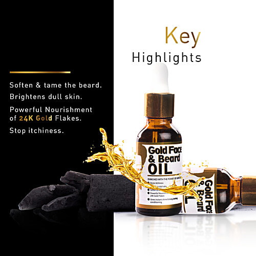 Qraa Gold Face & Beard Oil, 30 ml  Gives Instant Shine & Long Lasting Conditioning