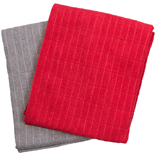 Liao Micro Fibre Cleaning/Dusting Cloth - G130061, Soft, Super Absorbent, Quick Dry, Red & Grey, 2 pcs  