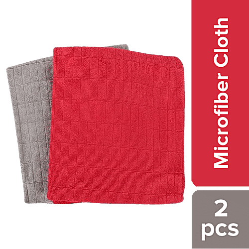 Liao Microfiber Cleaning/Dusting Cloth - Multipurpose, Soft, Super Absorbent, Quick Drying, Red & Grey, G130062, 2 pcs  Super Absorbent