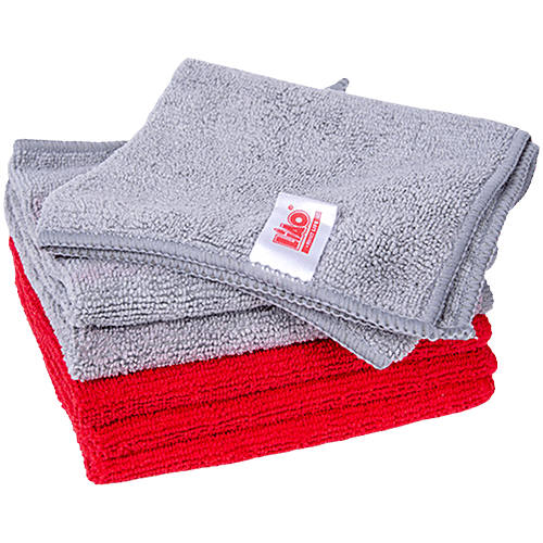 Liao Microfiber Cleaning/Dusting Cloth, Multipurpose, Soft, Super Absorbent, Quick Drying, Red & Grey, G130064, 6 pcs Super Absorbent