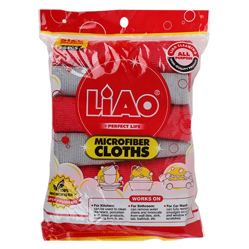 Liao Kitchen Cleaning/Dusting Microfibre Cloth - Red & Grey, G130064RG, 6 pcs  