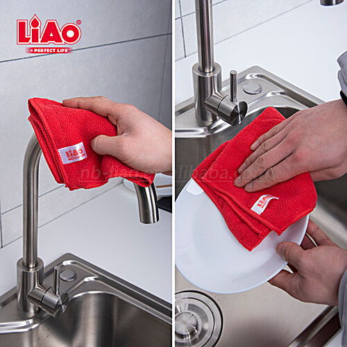 Liao Microfiber Cleaning/Dusting Cloth, Multipurpose, Soft, Super Absorbent, Quick Drying, Red & Grey, G130064, 6 pcs Super Absorbent