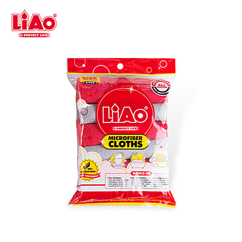 Liao Microfiber Cleaning/Dusting Cloth, Multipurpose, Soft, Super Absorbent, Quick Drying, Red & Grey, G130064, 6 pcs Super Absorbent