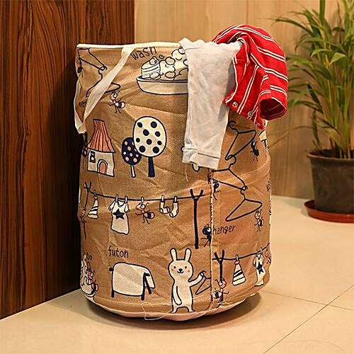 DP Clothes Storage Laundry Bag/Basket - Printed, Fabric Material, Washable, Lightweight, Brown, BB-564, 40 l  Lightweight, Durable