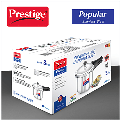 Prestige Popular Stainless Steel Outer Lid Pressure Cooker - Induction Base, 20651, 3 L
