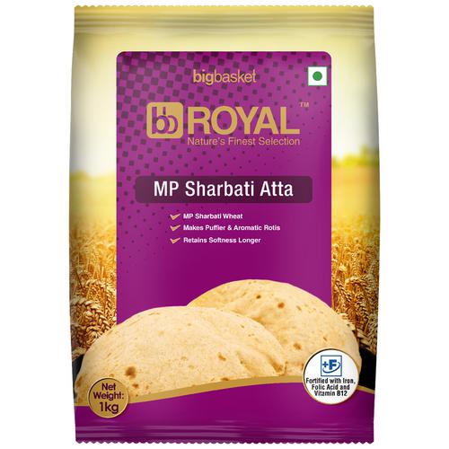 BB Royal MP Sharbati Atta Whole Wheat - Rotis Stay Softer For Longer Fortified, 1 kg  