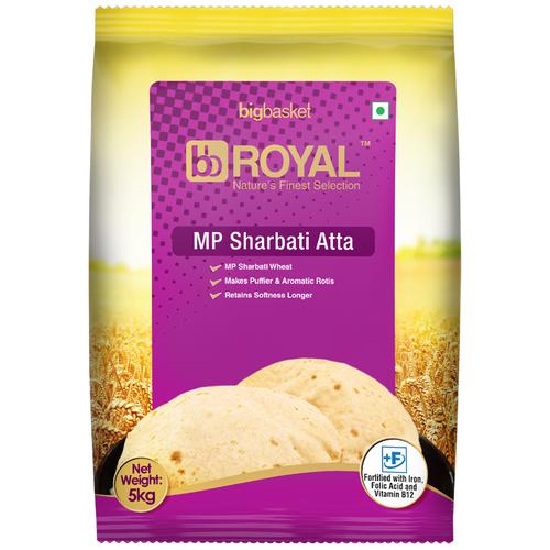 BB Royal MP Sharbati Atta Whole Wheat - Rotis Stay Softer For Longer, Fortified, 5 kg  