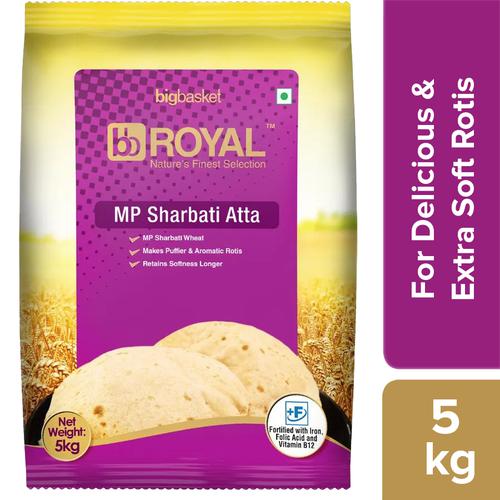 BB Royal MP Sharbati Atta Whole Wheat - Rotis Stay Softer For Longer, Fortified, 5 kg  
