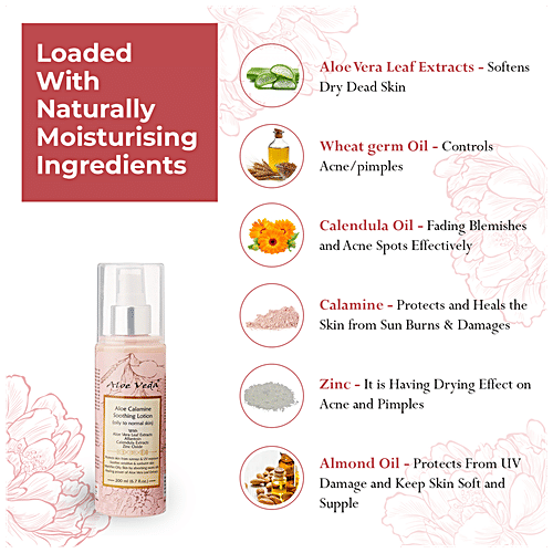 Aloe Veda Men & Women Aloe Calamine Soothing Lotion - Oily to Normal Skin, With Aloe Vera Leaf Extracts, 200 ml  Protects Skin From UV & Sunrays