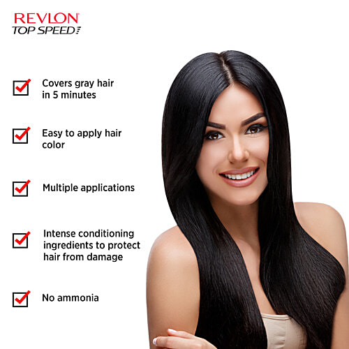 Revlon Top Speed Hair Colour for Women, 1 Pack, Natural Black 70 Covers Grey Hair in 5 Minutes, Ammonia Free With 100% Grey Coverage, Infused With Mother Of Pearl & Ginseng Root Extract For Intense Conditioning