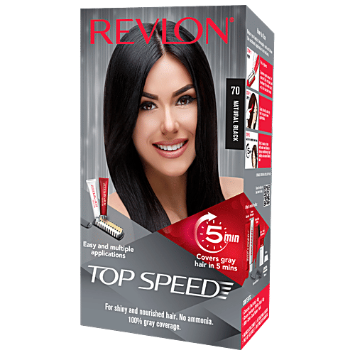 Revlon Top Speed Hair Colour for Women, 1 Pack, Natural Black 70 Covers Grey Hair in 5 Minutes, Ammonia Free With 100% Grey Coverage, Infused With Mother Of Pearl & Ginseng Root Extract For Intense Conditioning