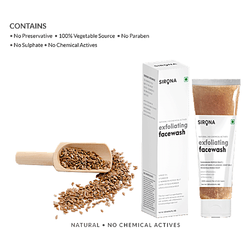SIRONA Exfoliating Natural Face Wash for Men & Women - 125 ml | Anti Acne | Suitable For All Skin Type| Reduces Blemishes| Anti-Ageing | Facial Cleanser With Apricot, Flax-Seed Extracts, 125 ml  