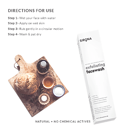 SIRONA Exfoliating Natural Face Wash for Men & Women - 125 ml | Anti Acne | Suitable For All Skin Type| Reduces Blemishes| Anti-Ageing | Facial Cleanser With Apricot, Flax-Seed Extracts, 125 ml  