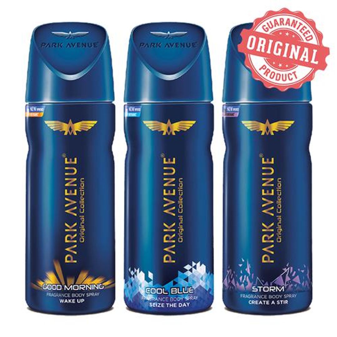 Park Avenue Fragrance Body Spray - Super Saver Pack, Good Morning, Cool Blue & Storm, 150 ml (Buy 2 Get 1 Free)