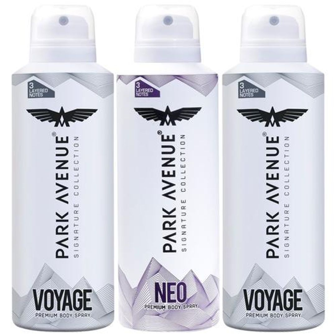 Park Avenue Perfume Body Spray - Super Saver Pack, 2 Voyage & 1 Neo, 150 ml (Buy 2 Get 1 Free)