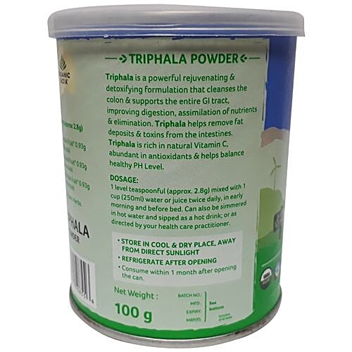 ORGANIC INDIA Triphala Powder, 100 g Tin 