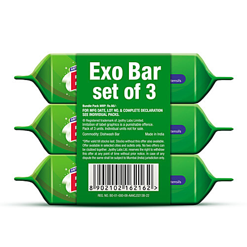 Exo Dishwash Bar Anti-Bacterial Touch Shine, 600 g (3 N x 200 g) Anti-Bacterial, Touch & Shine