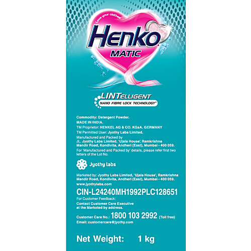 Henko Matic - Front Load Detergent, 1 kg  Nano Fibre Lock Technology